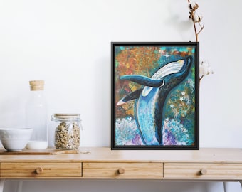 Lienzo de ballena mágica, decoración de pared enmarcada, hecho en EE. UU.