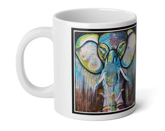 Painted Elephant Prosperity GIANT 20oz Mug - Thank you Universe for the blessingz we are co-creating today! Mugs n' Messages by Zan Kavanah