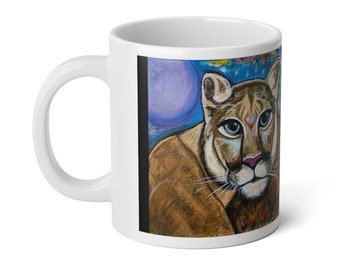 Puma in the Moonlight GIANT 20oz Mug - "relax, nothing is under control." Mugs n' Messages by Zan Kavanah