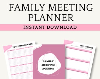 Family Meeting Agenda, Organization events and topics, Activities & Meals Trackers