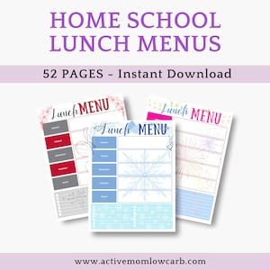 Home School Fillable Lunch Menus, Holiday theme kids lunch organization weekly
