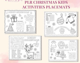 PLR Christmas Kids Activity Placemats | Holiday Printable Games | Commercial Use