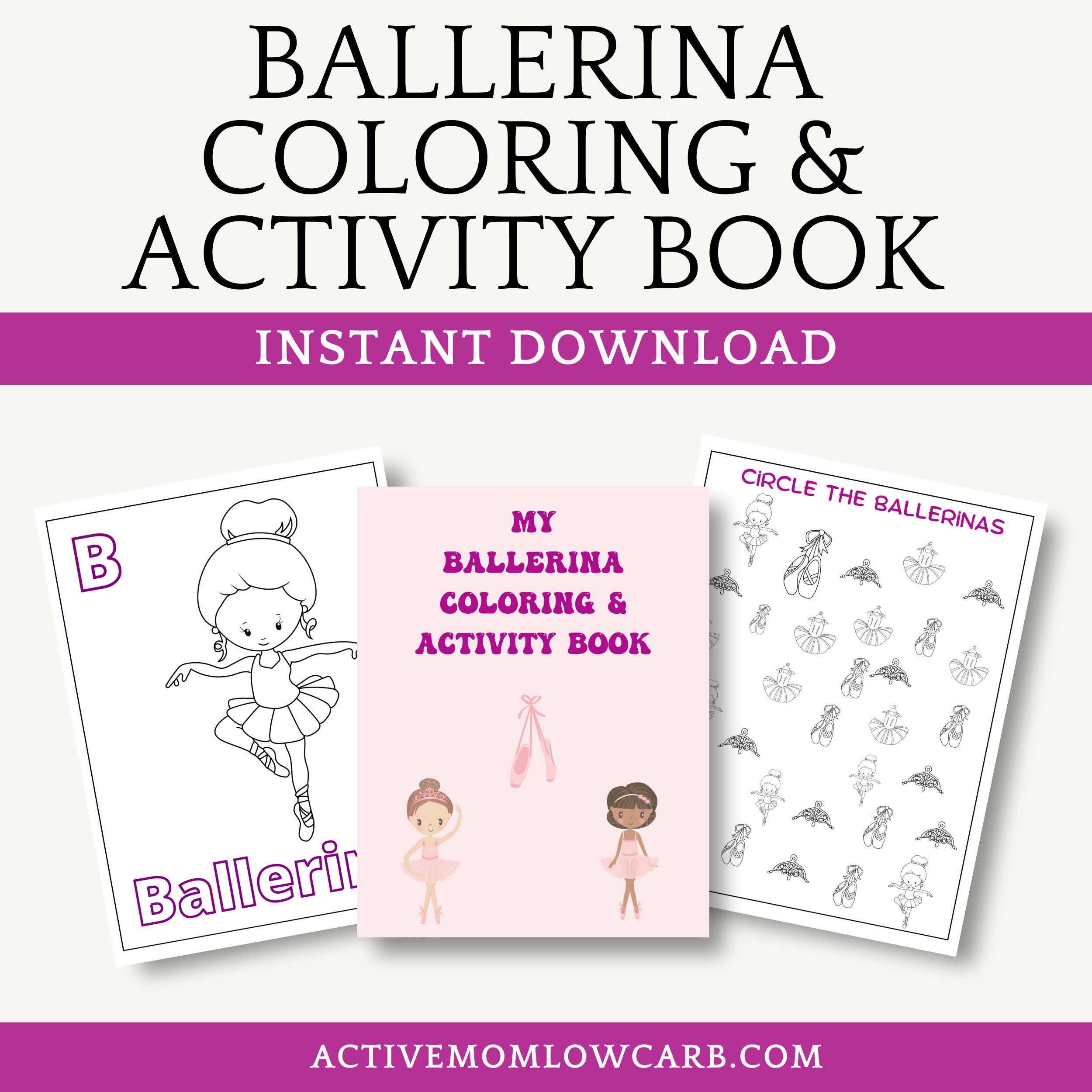 Ballerina Coloring Pages PDF, Girls Activities Book, Color Games ...