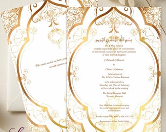 White and Gold Nikah Invitation | Islamic Wedding Template (Digital Download)