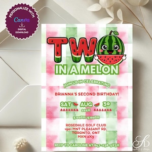 Watermelon 2nd Birthday Invitation: Editable Summer Picnic Party (Digital Download, 5x7 Print Size