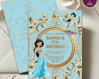 Princess Jasmine Birthday Invitation • Magic Carpet Party Invite • Editable Aladdin-Inspired Template • Custom Age Design
