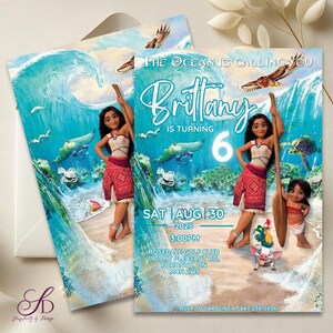 Moana Birthday Invitation: Tropical Luau Theme (Digital Template 5x7&quot; Canva Editable)