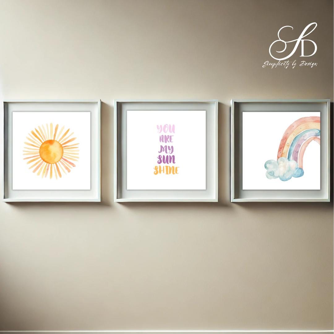 You Are My Sunshine Nursery Prints | Sun and Rainbow Wall Art Set of 3 ...