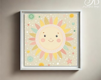 Smiling Sun Nursery Art | Pastel Boho Baby Room Decor (Digital Download)