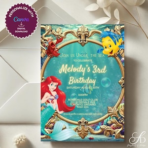 Ariel Mermaid Birthday Invitation – Under the Sea Party Invite – Editable Little Mermaid Theme – Princess Ariel Birthday – Girl Age Editable