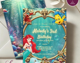Little Mermaid Birthday Invitation: Under the Sea Party, Editable Ariel Design (Digital Download)