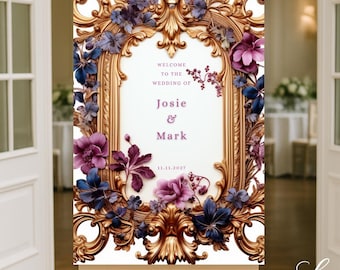 Baroque Gold Floral Wedding Welcome Sign | Ornate Vintage Frame Entrance Sign | Elegant Romantic Wedding Decor | Editable Printable 24x36