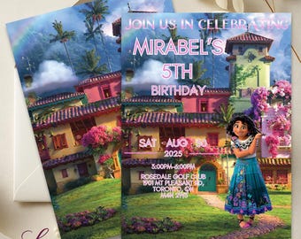 Invitación de cumpleaños con Encanto / Invitación editable para fiesta infantil / Tema Mirabel / Pueblo tropical colorido / Invitación digital imprimible