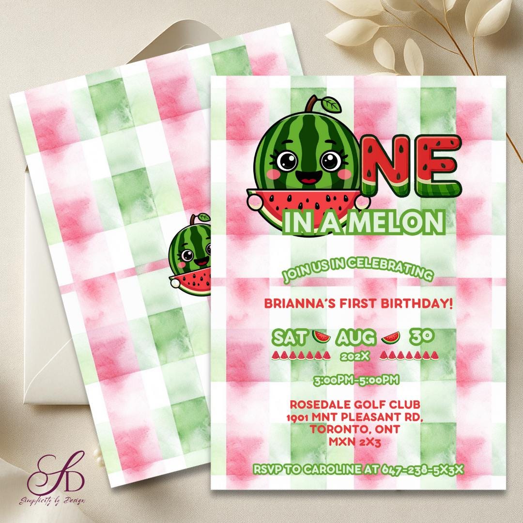 One in a Melon First Birthday Invitation | Watermelon Birthday Invite ...