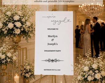 Minimalist Engagement Welcome Sign | Black White Editable Entrance Decor (24x36)