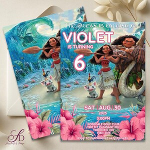 Invitación de cumpleaños de Moana: Fiesta tropical en el océano, plantilla imprimible de 13x18 cm (descarga digital)