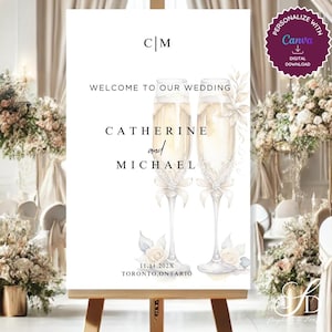 Champagne Wedding Welcome Sign: Elegant Minimalist Template (Digital)