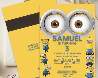 Minion Birthday Invitation | Fun Yellow Cartoon Party Invite | Double Sided Minion Theme | Editable Digital Invitation
