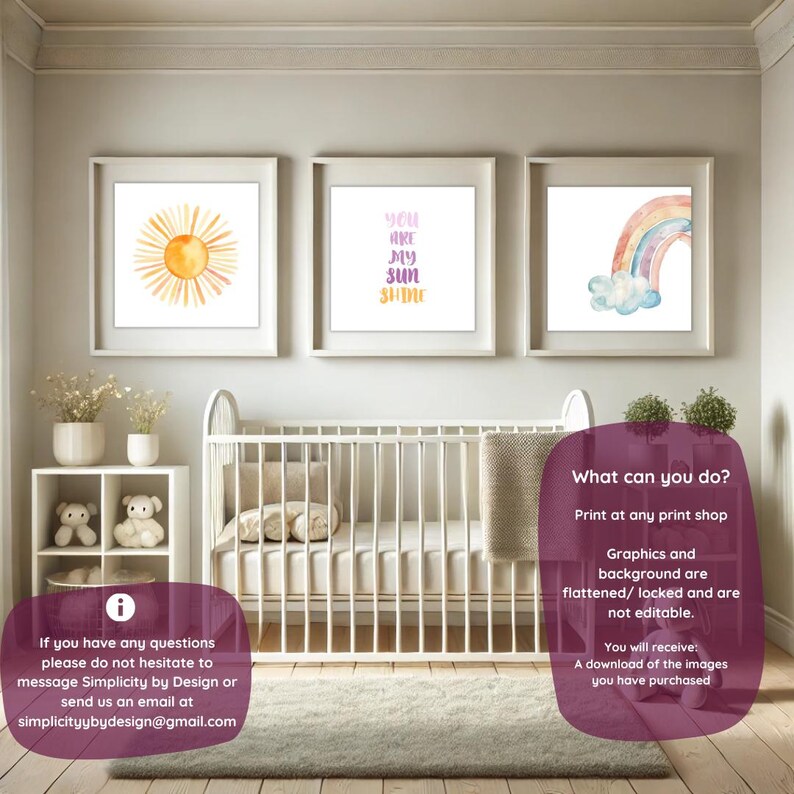 You Are My Sunshine Nursery Prints | Sun and Rainbow Wall Art Set of 3 ...