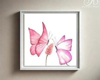 Arte de pared de mariposas para guardería / Decoración de acuarela rosa para niña / Arte imprimible para guardería