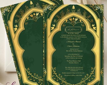 Smaragd & Gold Nikah-Einladung: Islamische Hochzeitsvorlage (Digitaler Download)