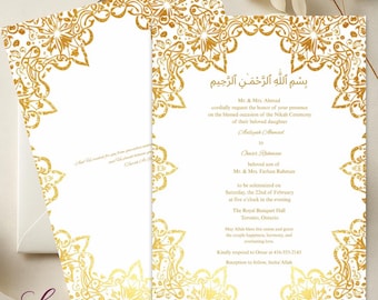 Gold Nikah Invitation: Elegant Islamic Wedding Template (5x7, Double-Sided)