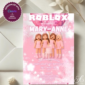 Roblox Girl Birthday Invitation • Editable Pink Roblox Disco Party Invite • Digital Download • All ages