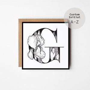 Wenskaart, aangepaste initiaal, bloemen monogram, gepersonaliseerde verjaardagskaart | Valentijnskaart | Jubileumkaart | Letter G