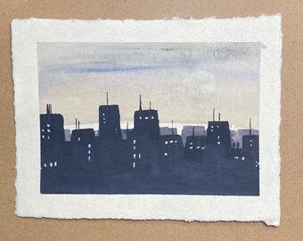 Abstract, Semi-Abstract original hand Painted industrial cityscape Watercolor painting