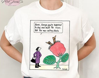 Smell The Roses Man Eating Plant Judy Horacek Unisex Tshirt, , Funny Tshirt, Vintage Tshirt, Retro 90s Tshirt, Gift For Her, Cartoon Tshirt