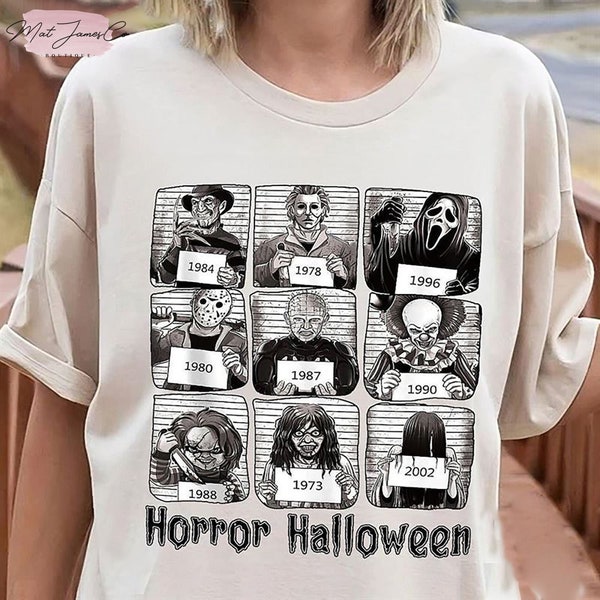 Halloween Horror Movie Killers Mugshots Tee Scary Party Shirt Fan Gift,  Horror Halloween Shirt, Horror Characters Shirt, Scary Movie Shirt