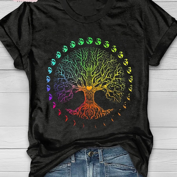 Tree Of Life Phases Of The Moon Gift Short Sleeve T-shirt, Tree Of Life Shirt, Tree Shirt, Nature Lover Shirt, Forest Shirt, Gift For Her