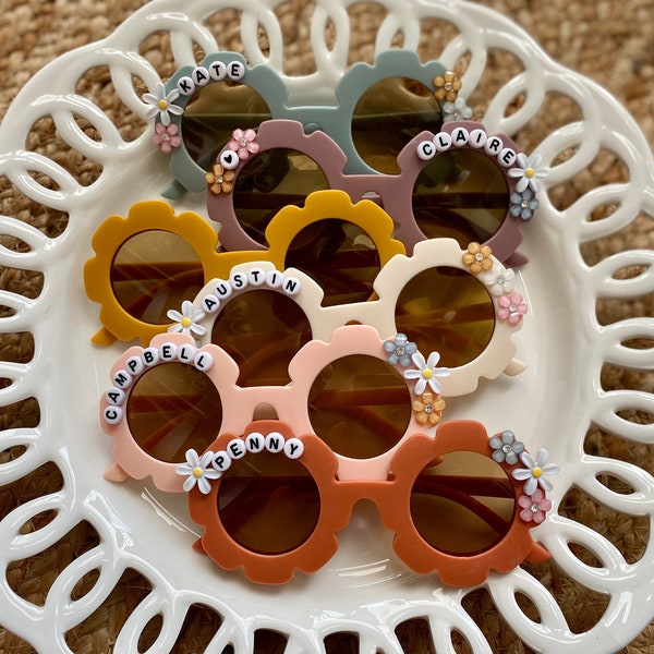 Personalized Flower Sunglasses For Kids, Toddler Sunglasses, Beaded Name Glasses, Flower Girl Gift, Party Favor