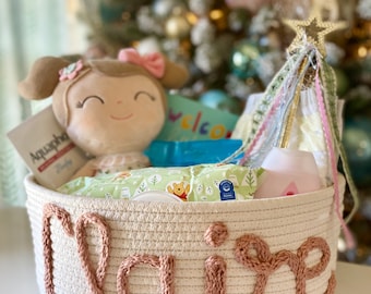 Personalized Rope Basket, Baby Shower Gift Basket, Storage Basket, Baby Gift Basket, Toy Storage Basket, Baby Name Gift, Baby Gift, Kid Gift