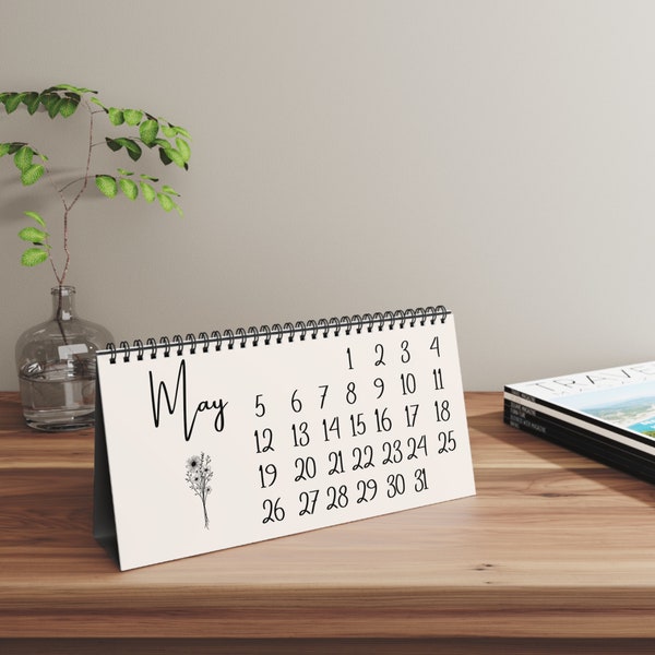 2024 Minimalist Calendar, Desk Calendar, Free Standing Calendar, Spiral Flip Top, Simple, Flowers, Pretty Calendar, Stand Alone, 12 Month