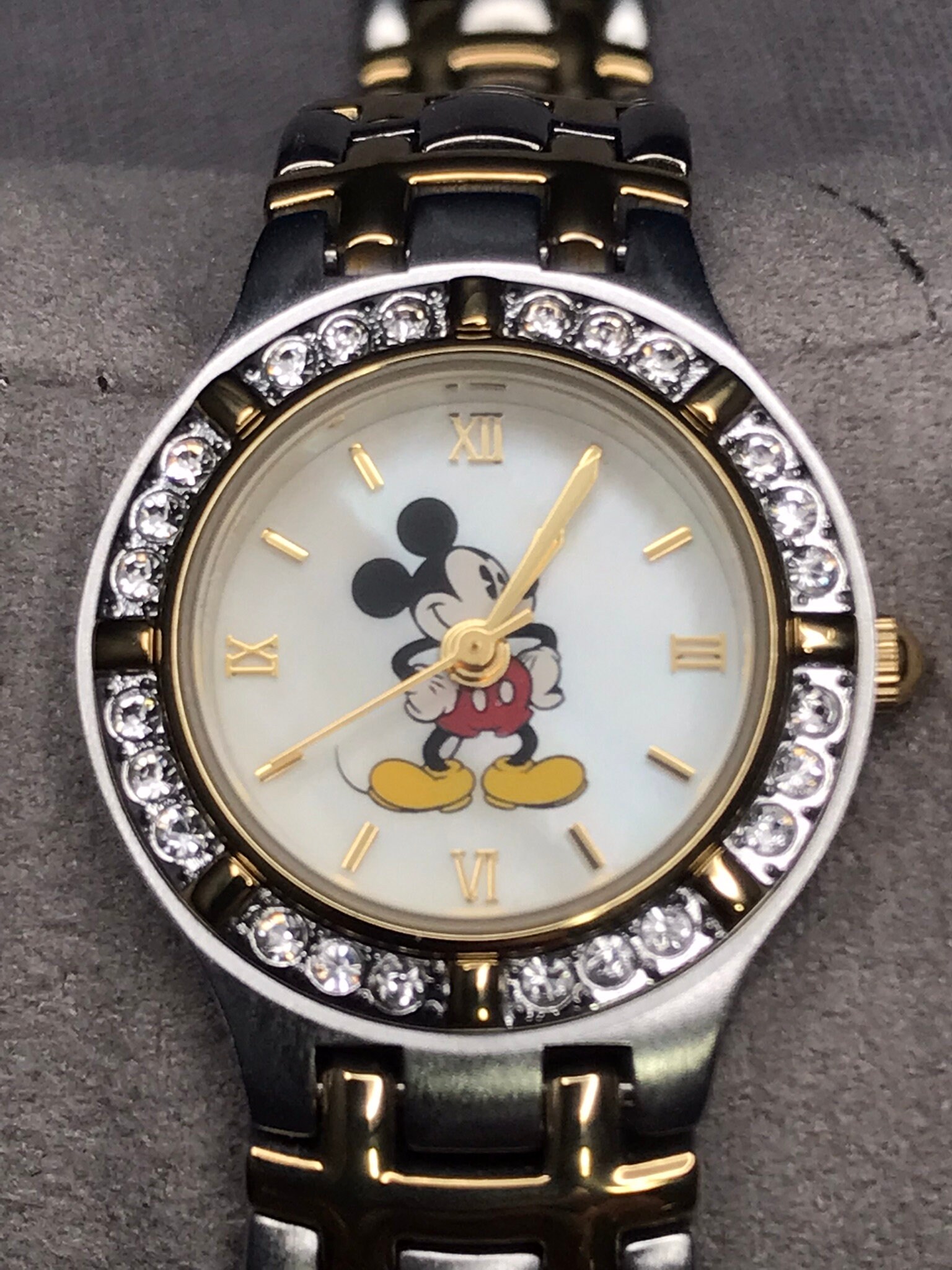Disney Company Swiss Mickey Mouse Watch Gold & Silver Link Bead Vintage 1985 Working Disney Quartz Mickey Mouse Watch on NOS Vintage Two  main image 4