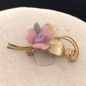 Ceramic Flower and Metal Brooch