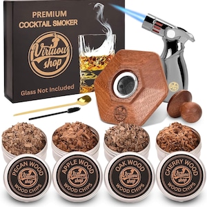 Cocktail Smoker Kit Torch w/ Wood Chips for Whiskey/Bourbon Old Fashioned Smoke Infuser for drinks-Gift for Men, Dads, Husbands- No Butane