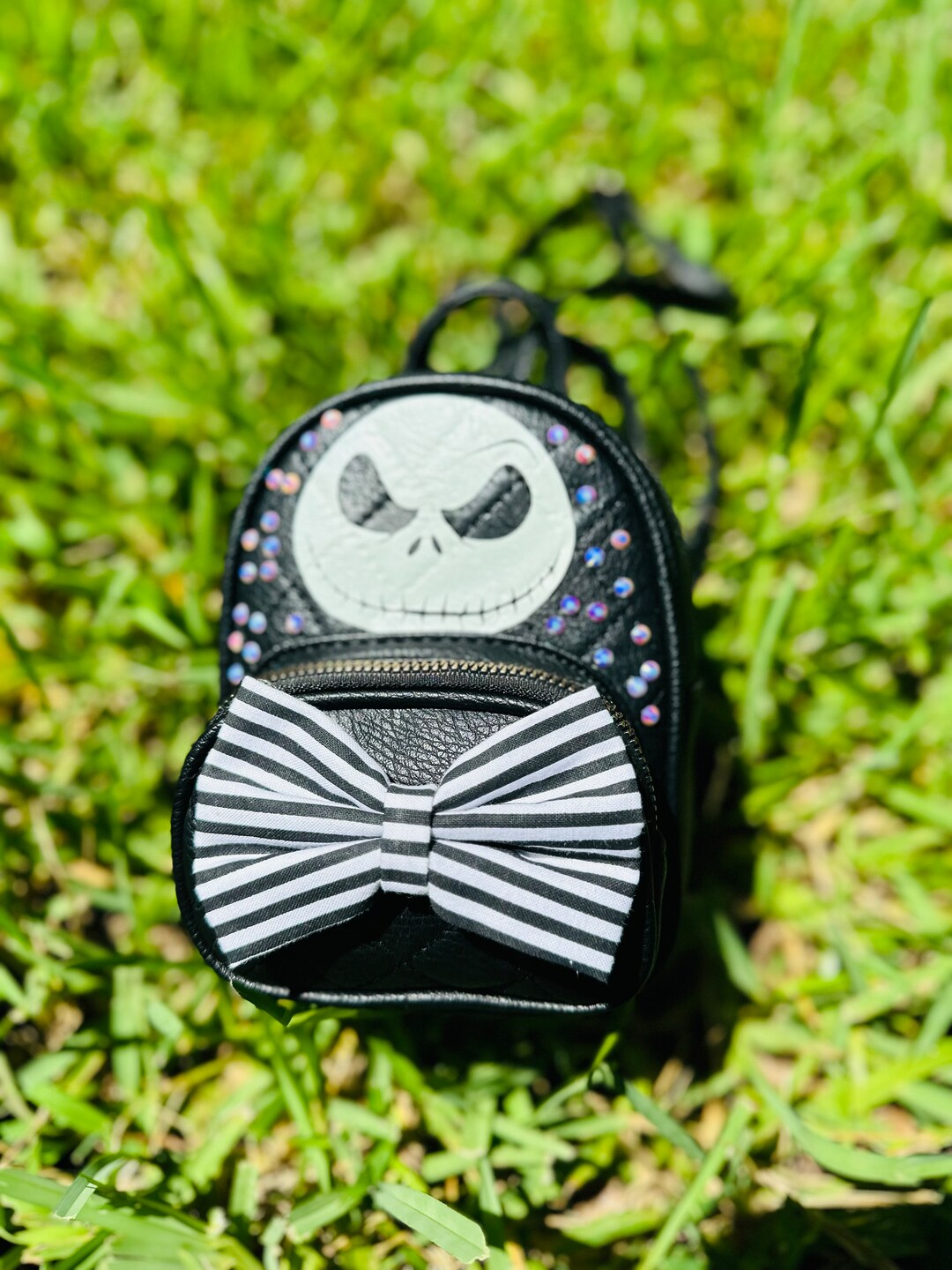 Black Mini Backpack Jack Skellington With White Bow Etsy