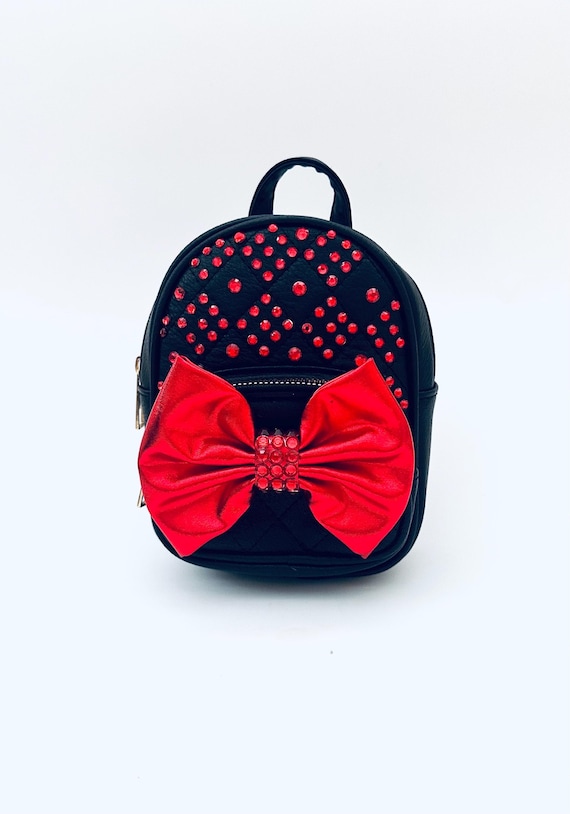 black mini backpack black with red bow Sunwel Fashion Sequin Mouse Ears for Toddler Girls (black/red bow) our collection of backpacks are available in a selection of different designs and colours Black Mini Backpack With Red