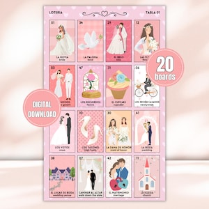 Bachelorette Loteria Rosa, Rosé Brautparty Bingo, 20 Bretter