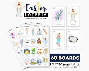 Christian Holy Week Loteria, Religious Bilingual Easter Bible Bingo for Church, 60 Printable Boards