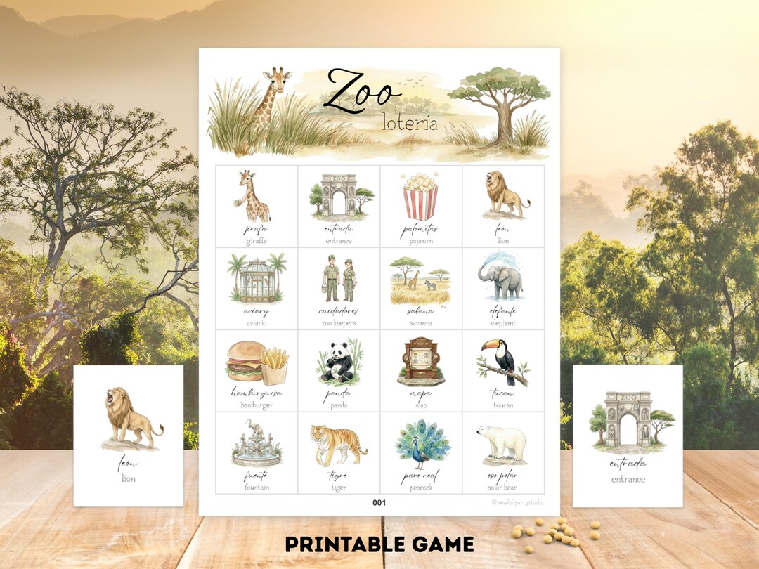 Zoo Loteria • 60 Printable Cards • Bilingual Zoo Animal Bingo ...