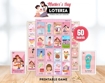 Bilingual Mother's Day Loteria, 60 Printable Cards, Mother Bingo, Mom's Birthday Activity