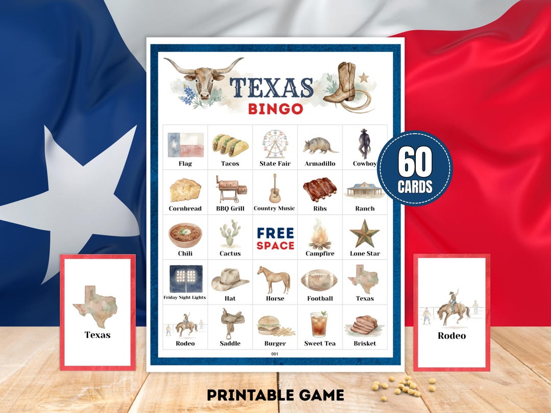 Texas Bingo • 60 Printable Cards • Western Party Game • Family BBQ ...