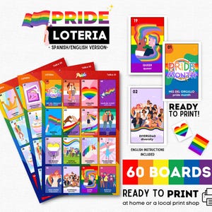 Pride Loteria: 60 Boards, LGBTQ+ Bingo, Gay Rainbow Theme, (PDF Download)