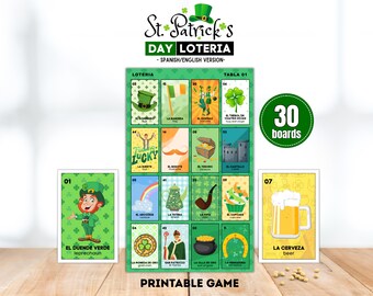 St. Patrick's Day-lotteriet, tvåspråkig irländsk bingo, barnkalasspel, 30 spelplaner