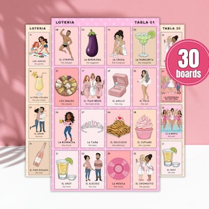 Bachelorette Latina Loteria • 30 borden • Pittige vrijgezellenfeestbingo • Girls Night Party Game