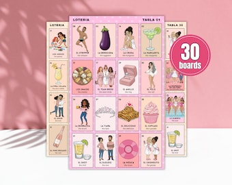 Bachelorette Loteria • 30 Bretter • Spicy Brautparty Bingo • Girls Night Party Spiel