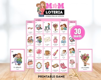 Mother’s Day Loteria • 30 Printable Cards • Bilingual Mom Bingo • Mom's Birtday Party Game